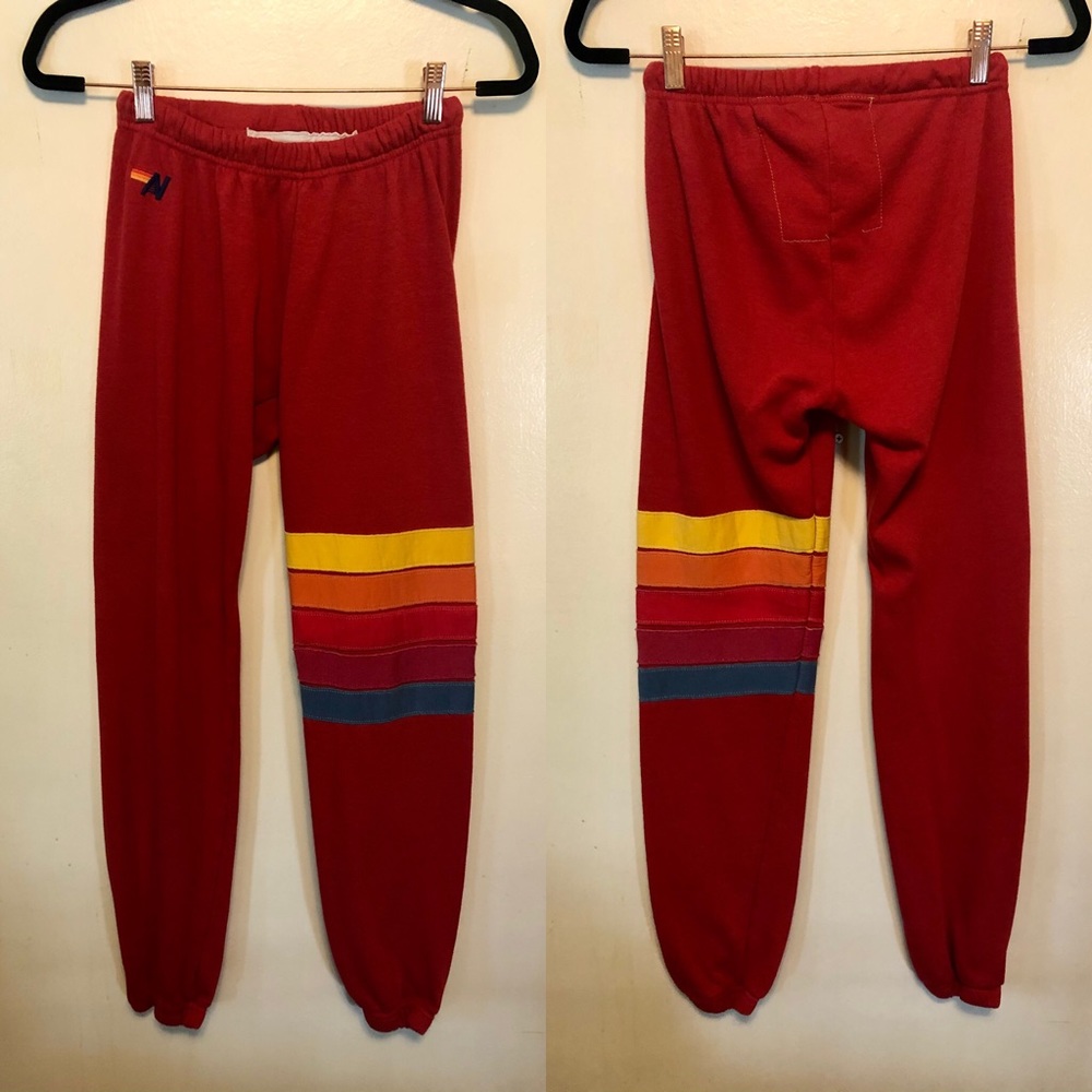 Aviator Nation Sweatpants Red Rainbow Stripe Small